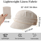 Moisture Wicking Linen Newsboy Cap, Adjustable Lightweight Visor Beret Skin-Friendly Hair Loss Cap Hat Beige