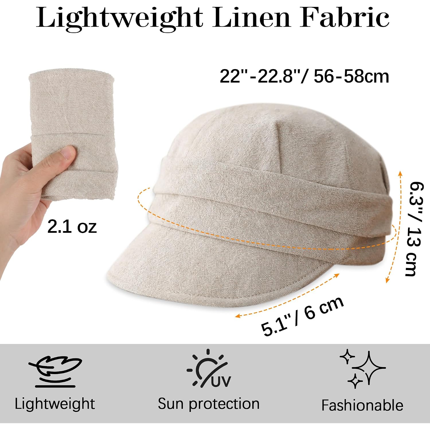 Moisture Wicking Linen Newsboy Cap, Adjustable Lightweight Visor Beret Skin-Friendly Hair Loss Cap Hat Beige