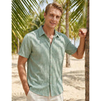 Lucmatton Men'S Vintage Bohemian Short Sleeve Button Down Shirt Casual Regular Fit Striped Textured Summer Beach Tops