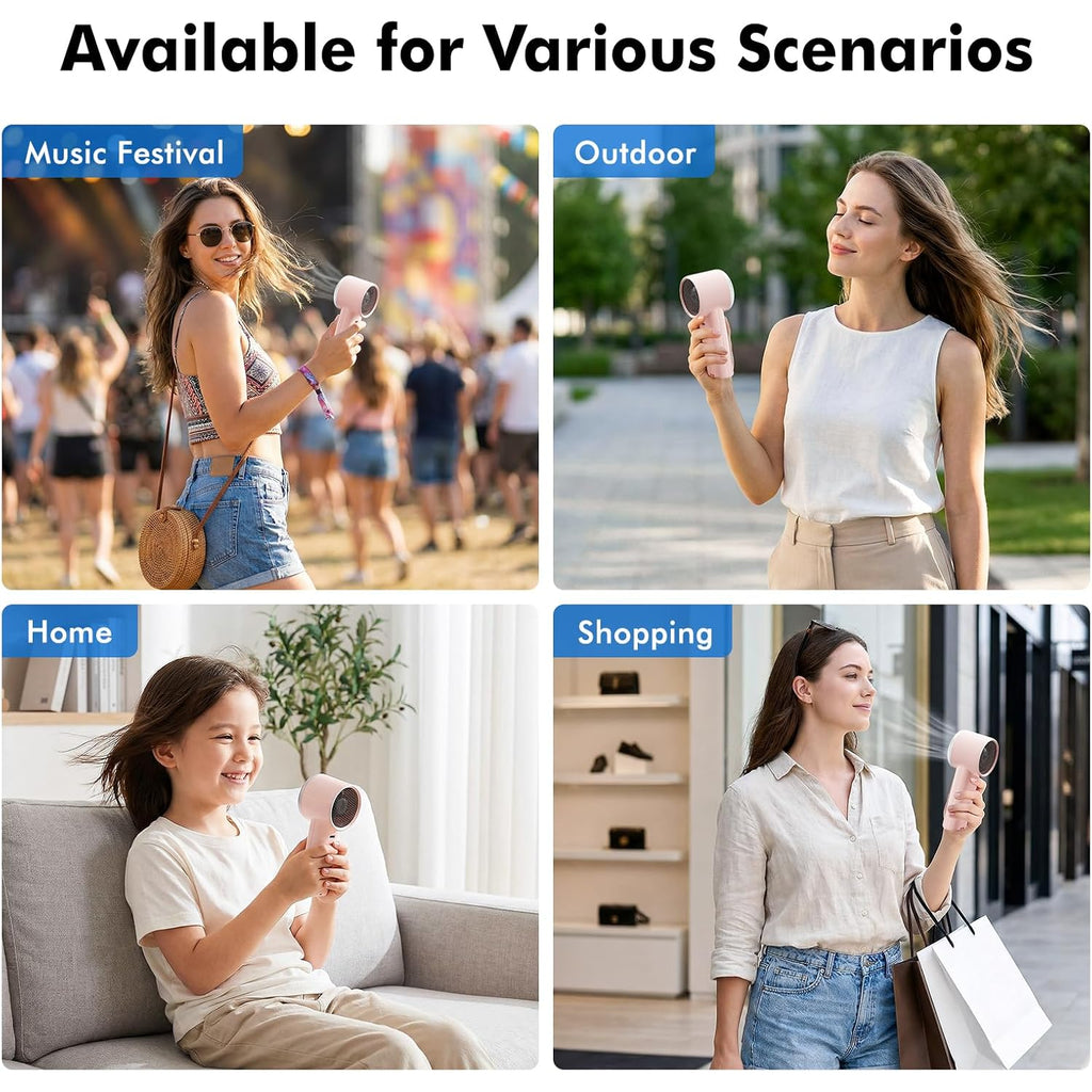 Whatook Portable Handheld Turbo Fan, 5 Speeds Mini Personal Fan With 4000Mah Rechargeable Battery, Small Pocket Fan For Travel Essentials, Beach, Office, Gifts For Women Men - Light Pink