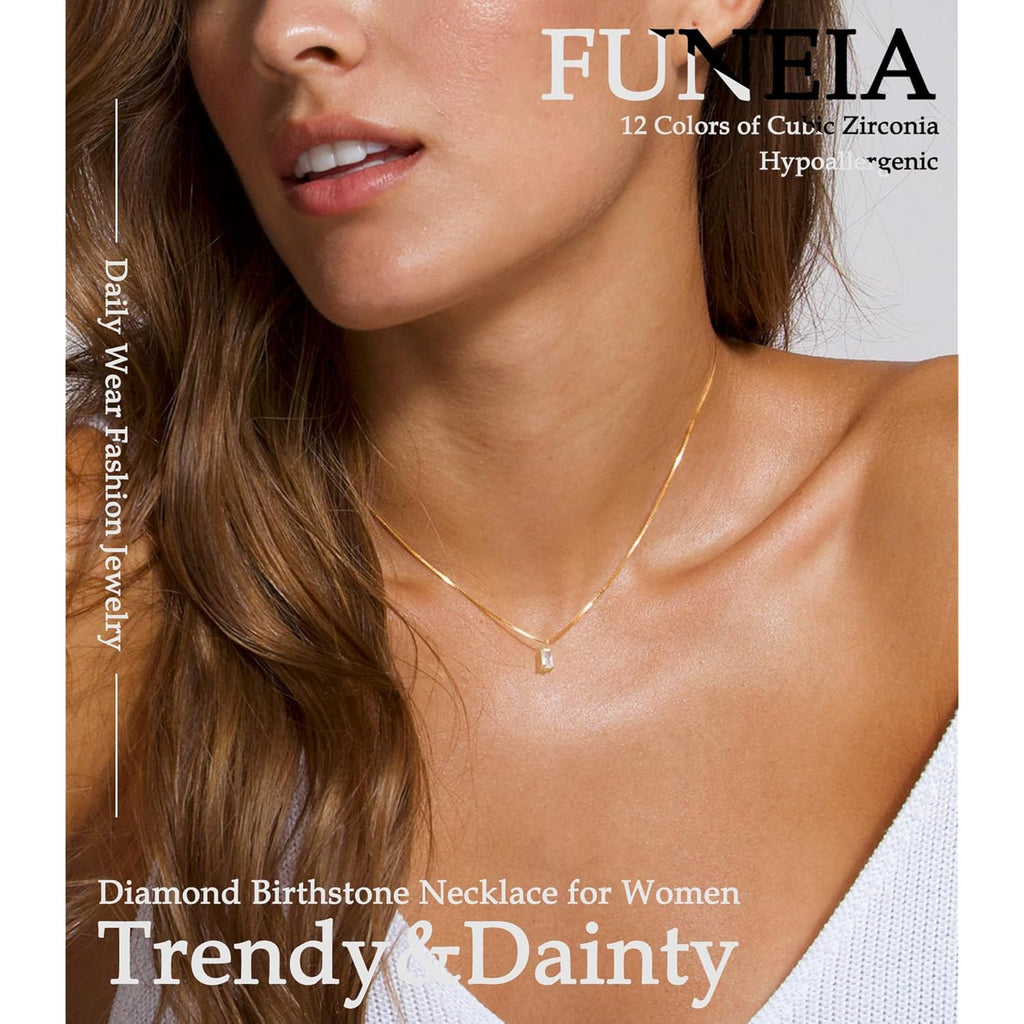 FUNEIA Diamond Necklaces for Women 14K Gold Plated Emerald Birthstone Necklace for Women Mothers Dainty Gold Necklace Blue Green Cubic Zirconia Pendant Necklace Birthday Gifts for Women Jewelry