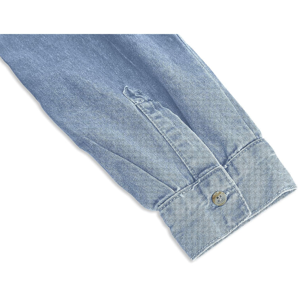 Womens Button Down Denim Shirt Chambray Casual Long Sleeve Collared Boyfriend Jean Jacket Shacket With Pockets