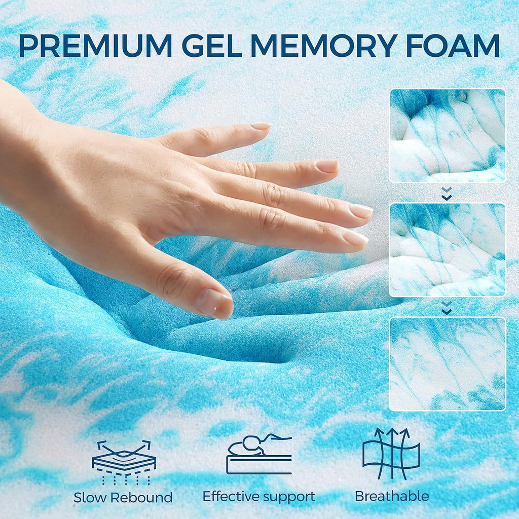 Premium Dual Layer 4 Inch Memory Foam Mattress Topper, 2 Inch Gel Memory Foam And 2 Inch Pillow Top Mattress Pad Cover For Back Pain, Extra Thick Comfort Support（Queen 60"X80"）