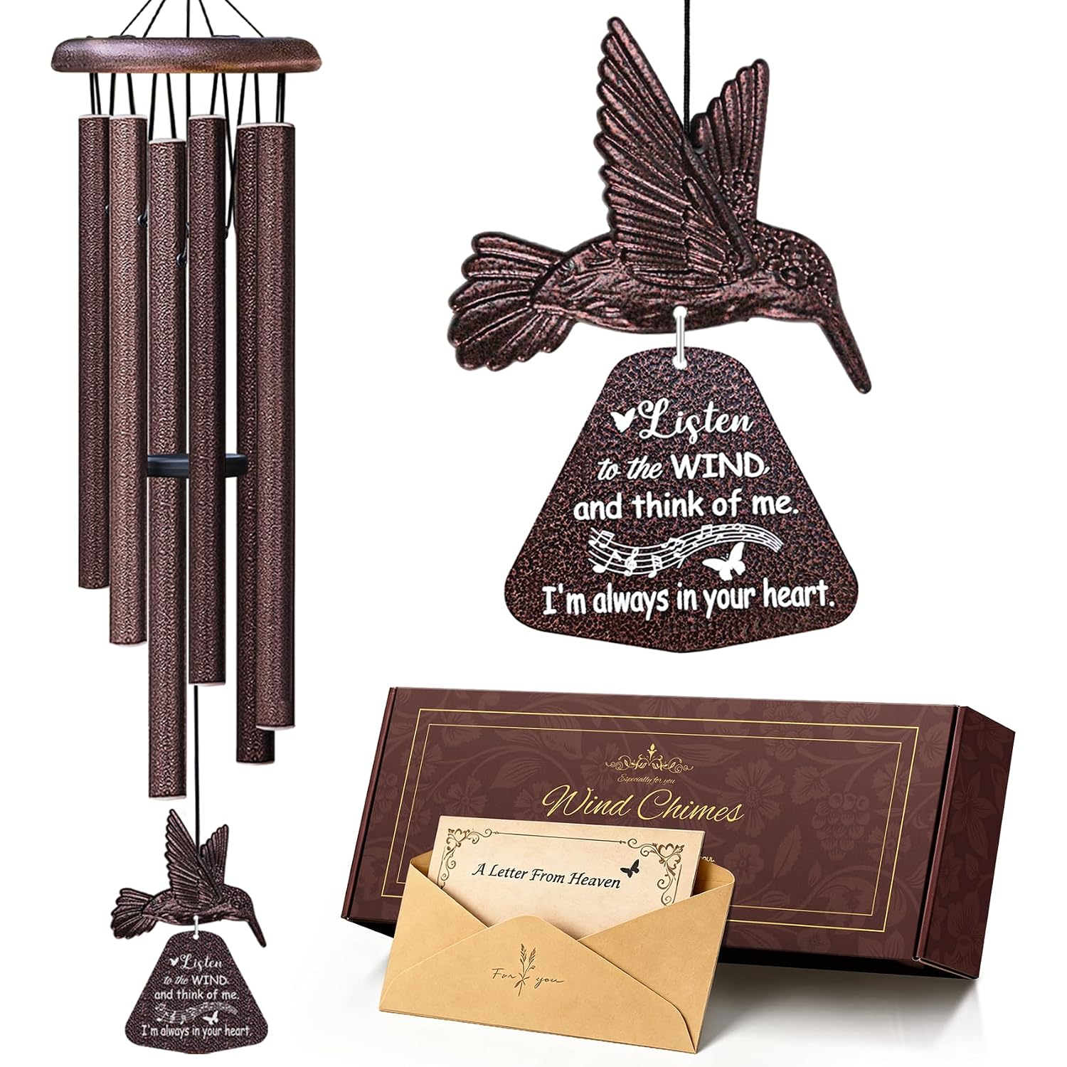 Memorial Wind Chimes With Hummingbird,Sympathy Gifts For Loss Of Loved One,Windchimes In Memory Of A Loved One Prime,Condolences Remembrance Bereavement Funeral Gift
