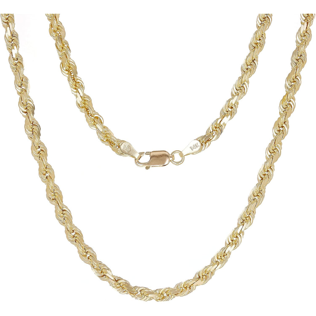Solid 14k Gold Rope Chain - Thin Rope Link Chain Necklace - Mens and Womens Jewelry Made with Hypoallergenic Yellow 14 Karat Gold