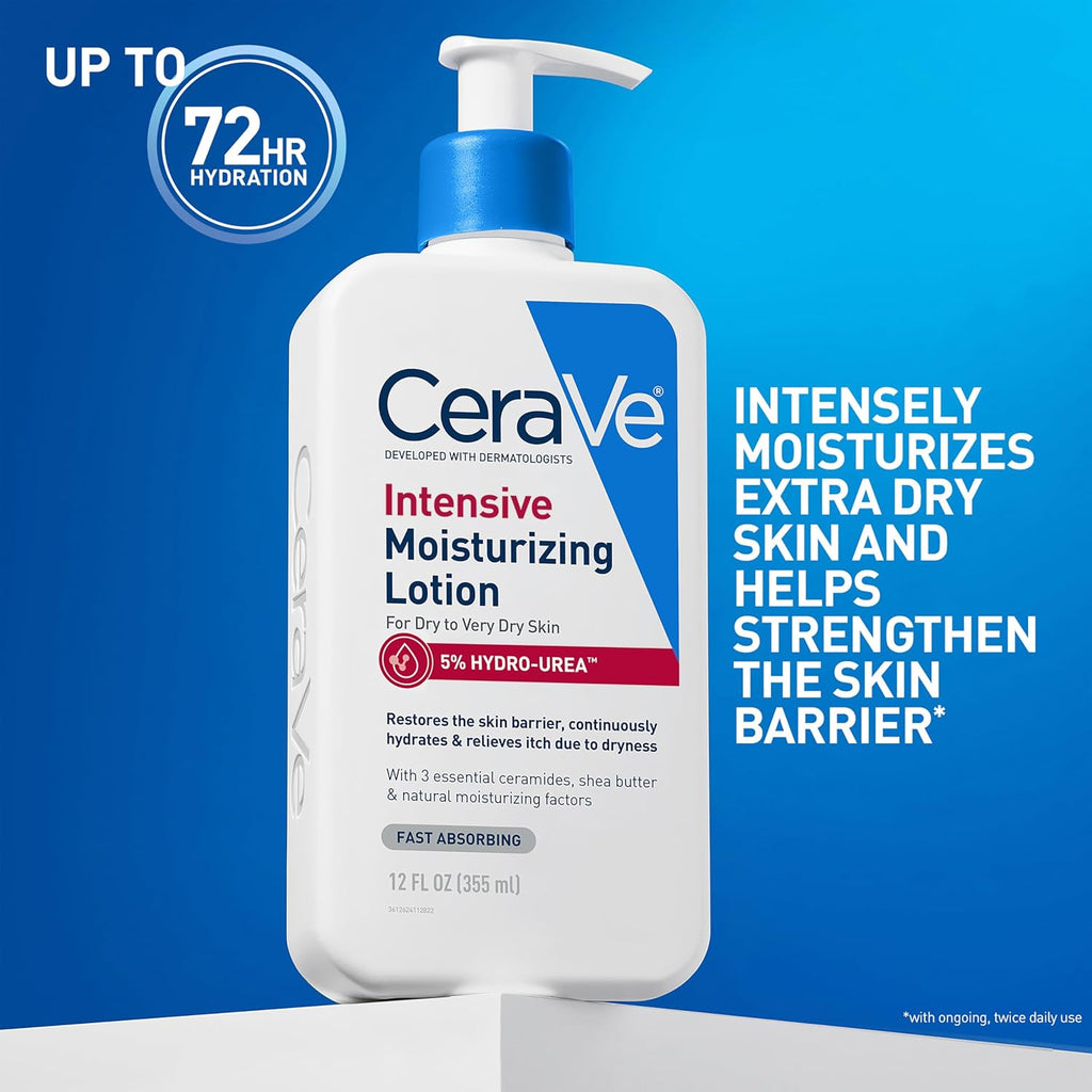 Cerave Intensive Moisturizing Lotion, Hydro-Urea + Shea Butter, Body Lotion For Dry Skin, Relieves Signs Of Extra Dry Skin, Non Greasy Hydrating Cream For Rough, Tight, Red & Itchy Skin, 16Oz