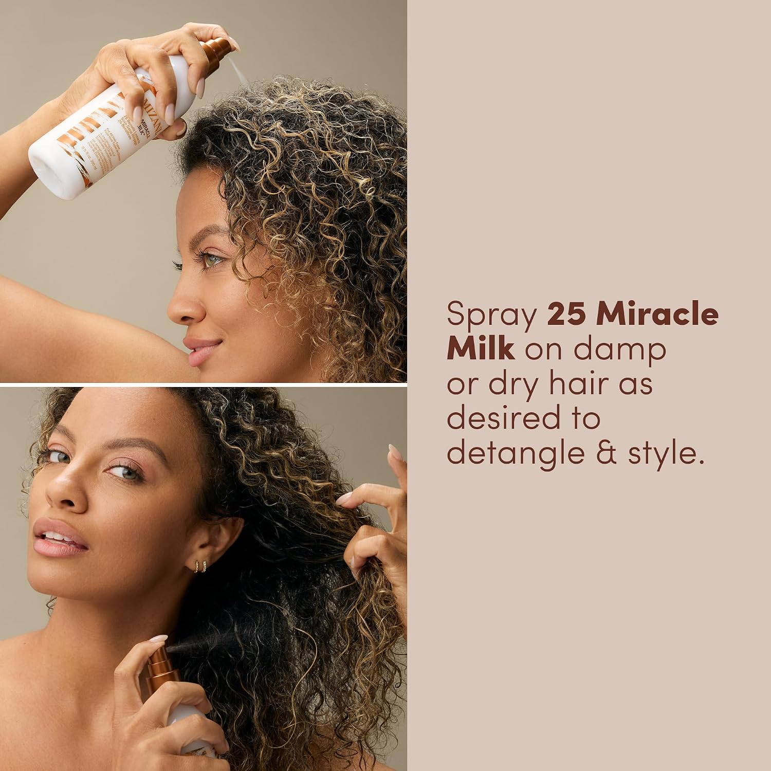 Mizani 25 Benefit Miracle Milk - Leave In Conditioner For Curly Hair, With Coconut Oil, Curl Detangler Spray, Anti Frizz Heat Protectant, No Drying Alcohols, Paraben-Free