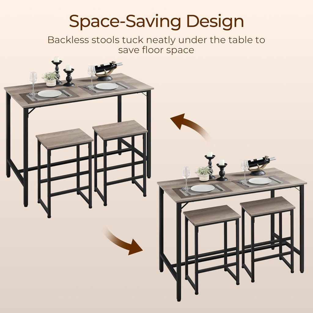 Yaheetech 3 Piece Dining Table Set, 47.5" Industrial Pub Table Set, Counter Height Kitchen Table With Bar Stools Set Of 2, For Small Space, Apartment