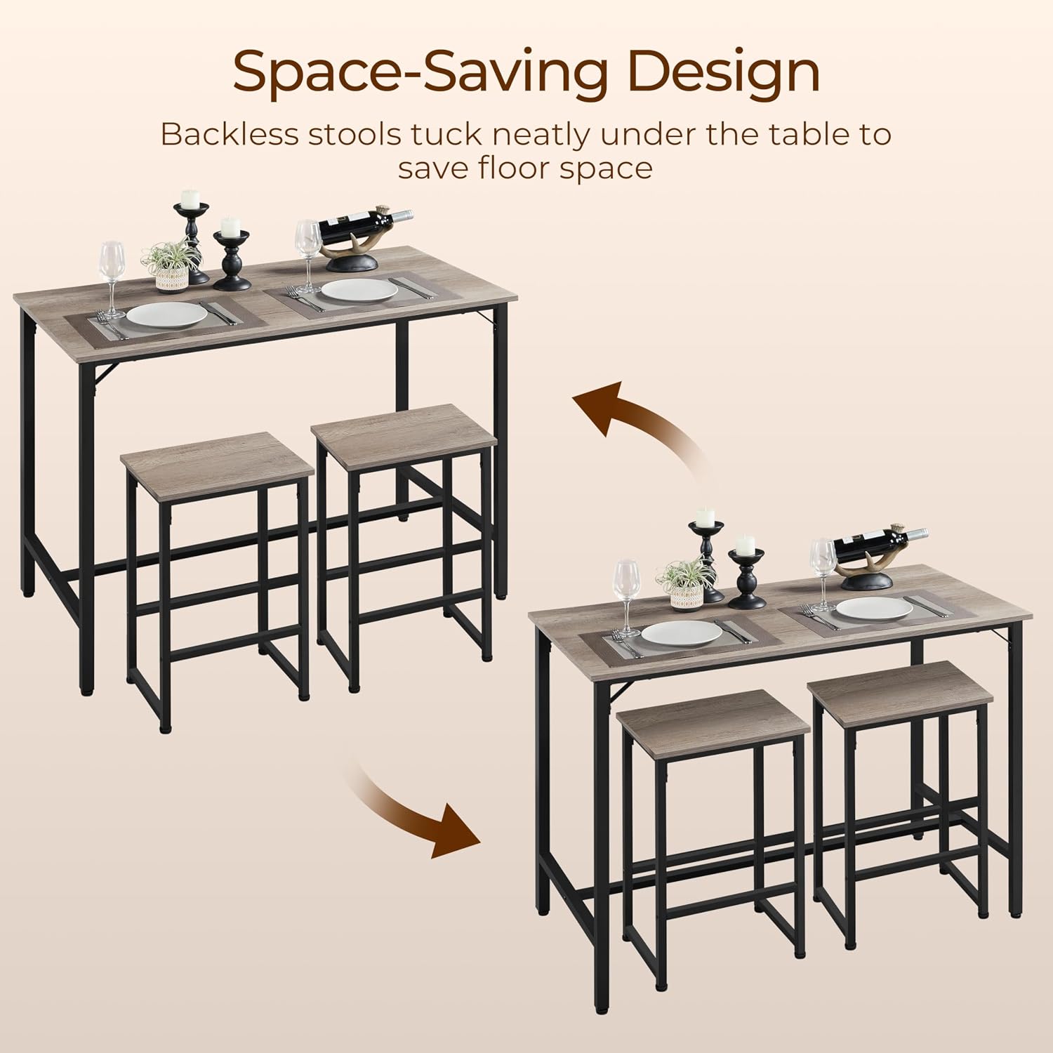 Yaheetech 3 Piece Dining Table Set, 47.5" Industrial Pub Table Set, Counter Height Kitchen Table With Bar Stools Set Of 2, For Small Space, Apartment