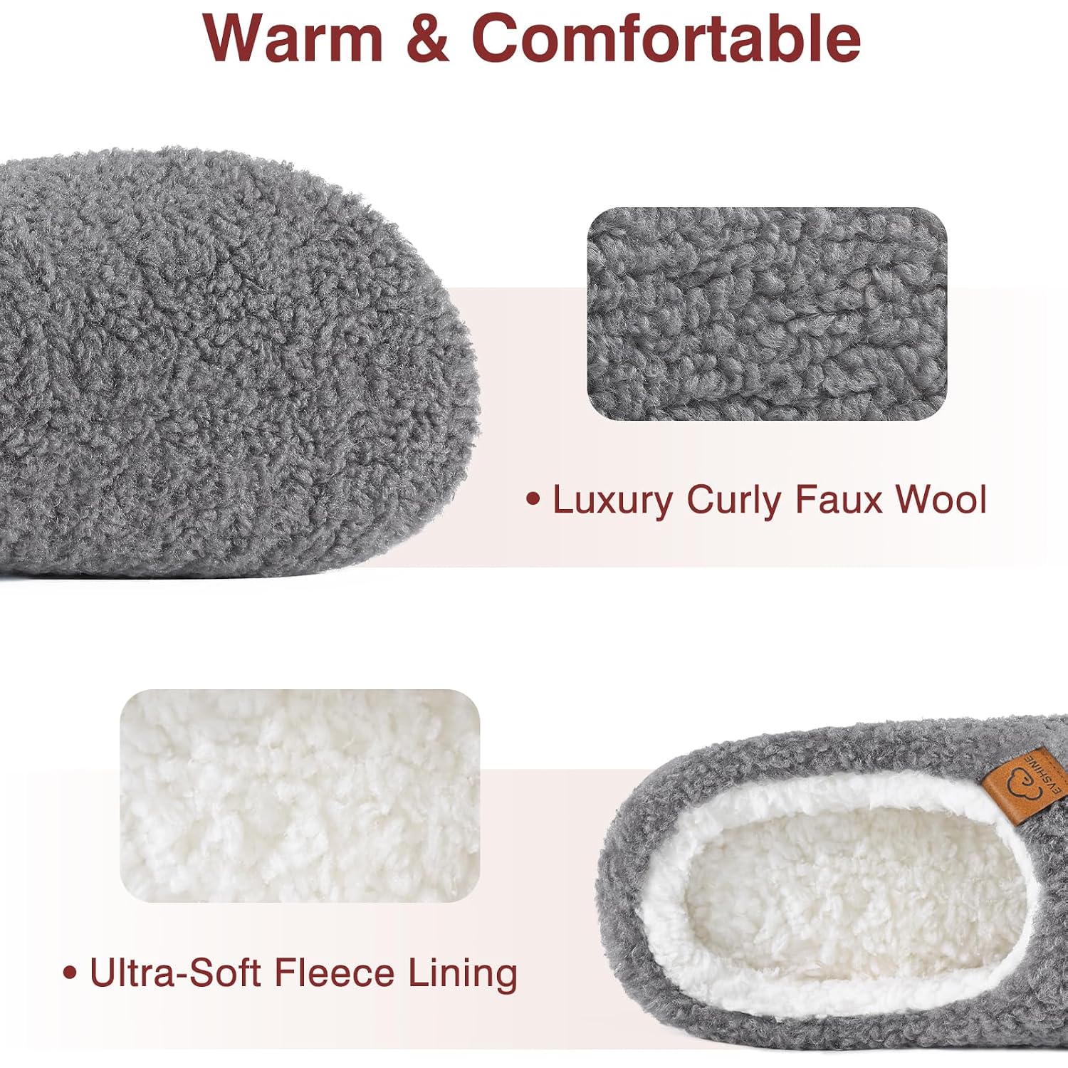 Evshine Memory Foam Fuzzy Slippers For Women Curly Fleece House Shoes Warm Indoor Outdoor Home Slip On