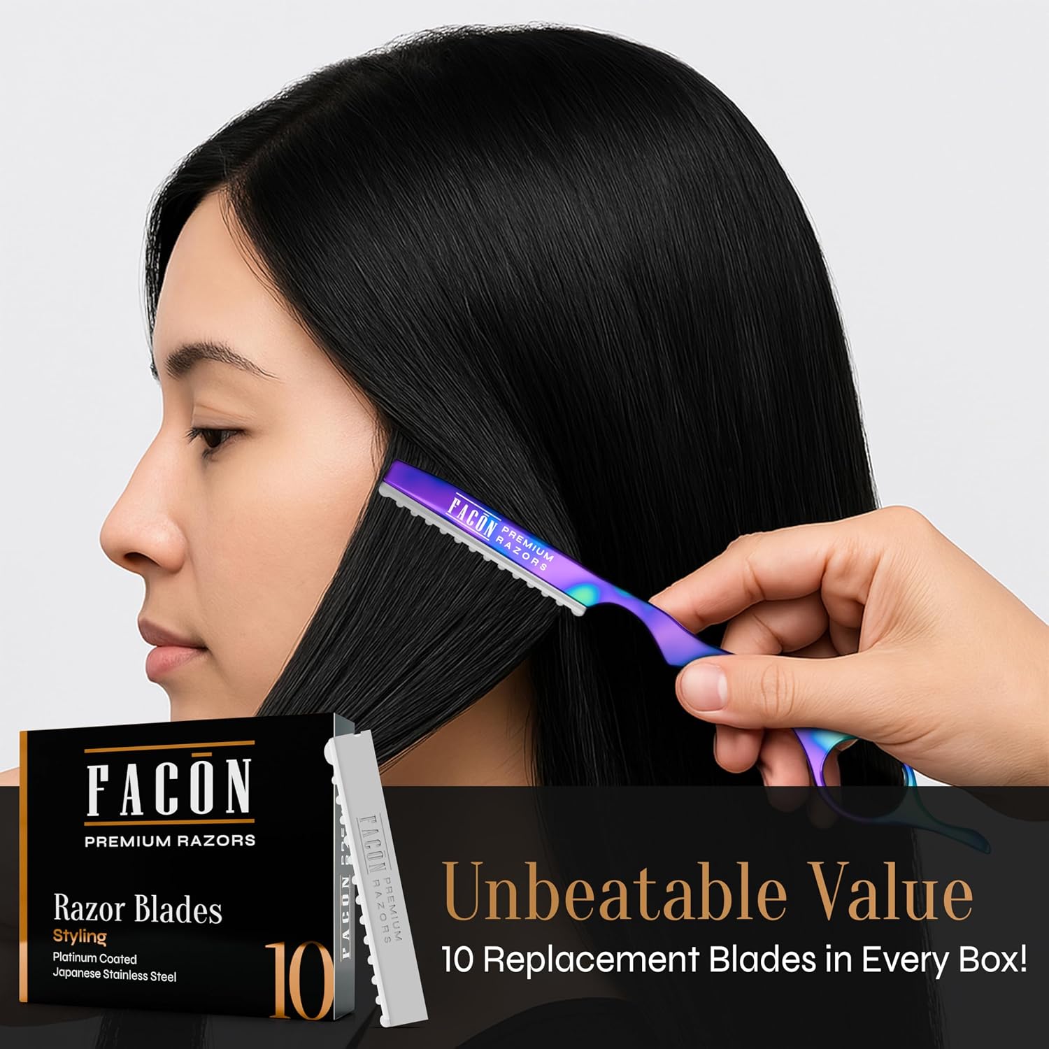 Facón Hair Razors For Cutting Hair - Professional Styling Razor Kit With 11 Replacement Blades, Stainless Steel Hairs Cutting Tool For Salon & Home, Premium Cutting Thinning Texturizing Faether Razor