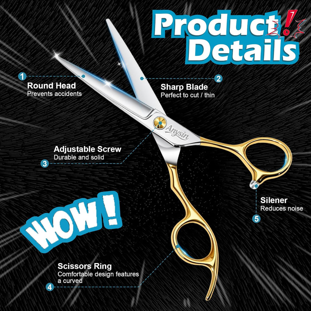 Professional Hair Cutting Scissors, Barber Shears With Razor Sharp Handcrafted Blades, Premium Stainless Steel For Salon Quality Home Use & Gift Box