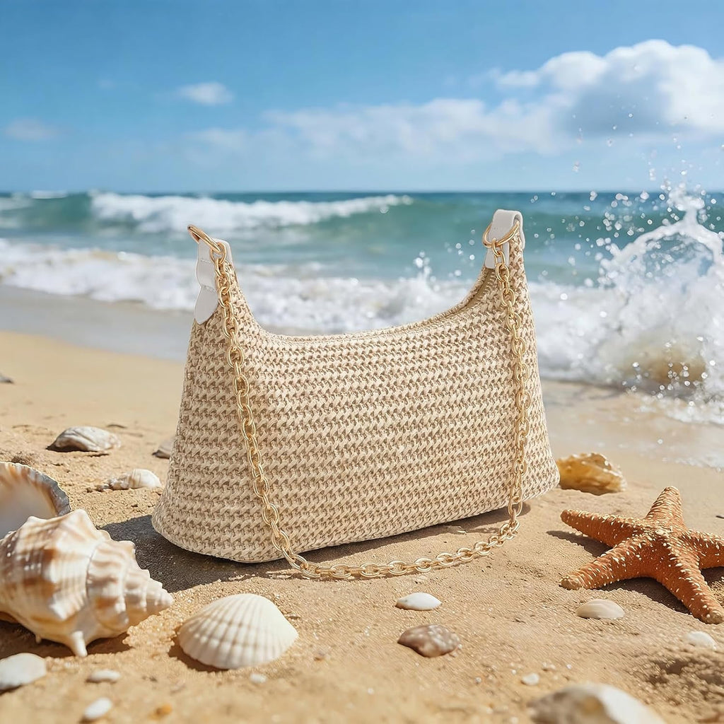 Beach Bags For Women Summer Straw Purse Boho Woven Shoulder Bag Crochet Purse Vacation Tote Handbag