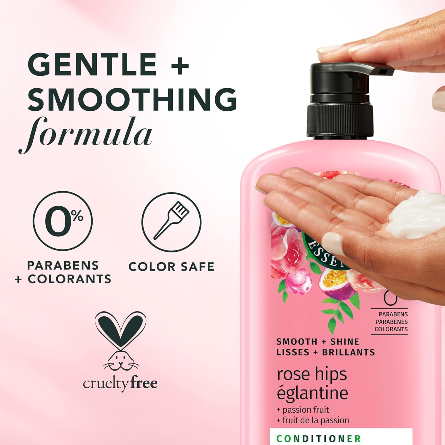 Herbal Essences Conditioner, Rose Hips + Passionfruit - Smooth Collection, Shiny Hair with Vitamin E & Jojoba, Safe for Color Treated Hair, Floral Scent, Cruelty-Free, Dermatologist-Tested, 29.2 Fl Oz