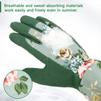 Wanchi Gardening Gloves, Durable And Comfortable Women'S Long Garden Gloves For Gardening Work And Yard Work, Leather Gardening Gloves For Women, Green Print (Medium)