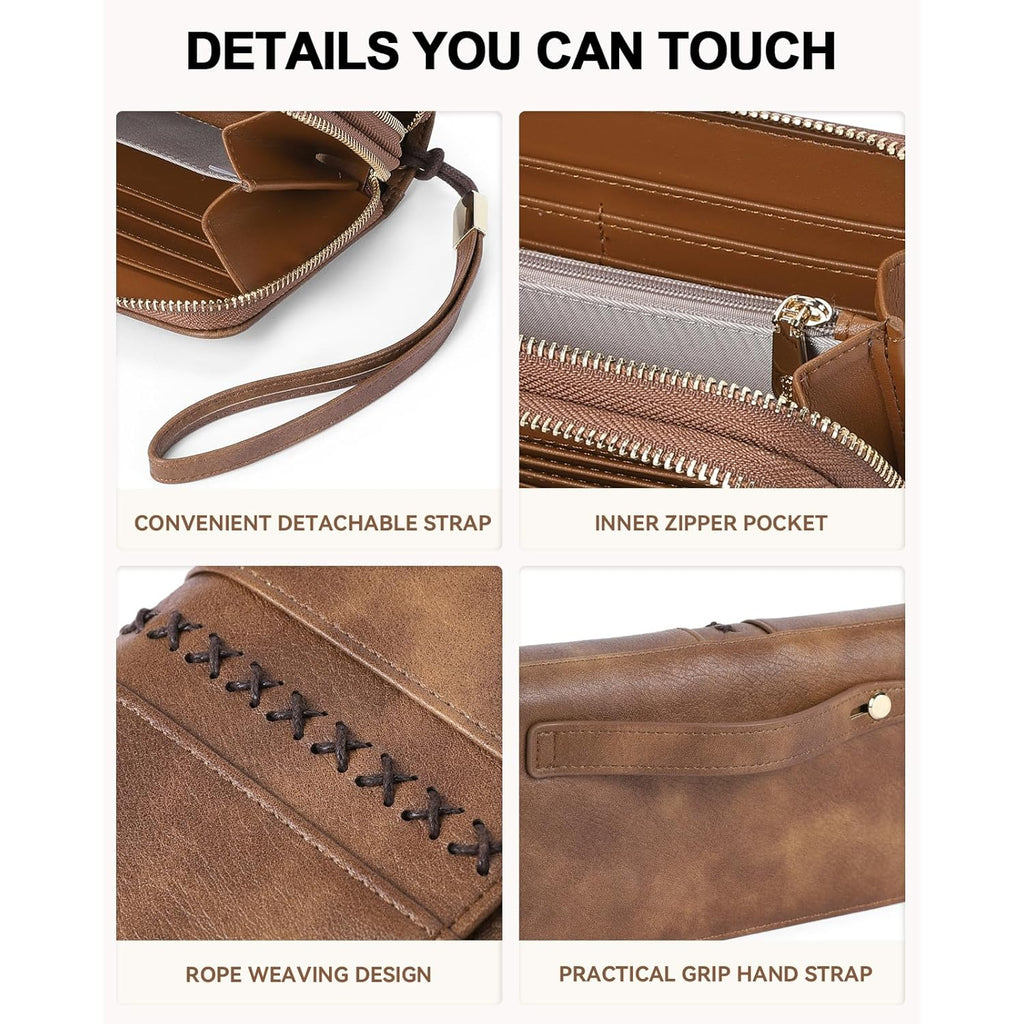 BOSTANTEN Wallets for Women Leather RFID Double Zipper Around Credit Card Holder Large Capacity Wristlet Clutch Wallet