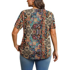 IN'VOLAND Womens Plus Size Tunic Top Summer Short Sleeve T-Shirt V-neck Button Up Dressy Blouse Casual Pleated Pullover 1X-5X
