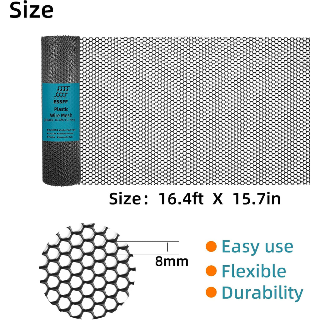 Pet & Garden Safeguard - 15.7In X 16.4Ft Roll - Black Plastic Netting, Multi-Use Decorative Fencing For Poultry, Dogs, Rabbits,Chicken And Snake Barrier
