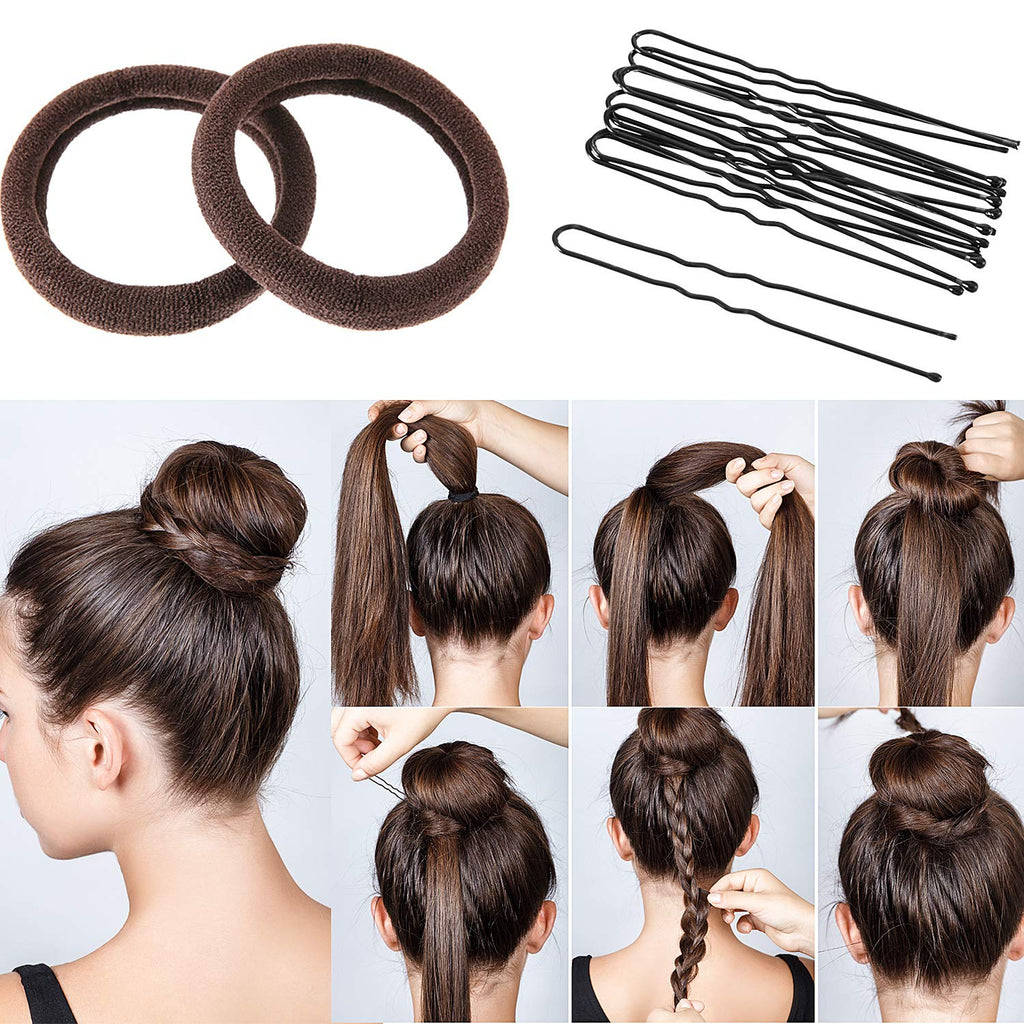 Willbond Hair Bun Shaper Set, 3 Pcs Hair Donut, 2 Pcs Bun Marker, 4 Pieces Ponytail Tool, 10 Pieces Bobby Pins And 2 Elastic Bands, Hairs Styling Accessories Maker Kit For Women(Brown）