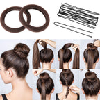 Willbond Hair Bun Shaper Set, 3 Pcs Hair Donut, 2 Pcs Bun Marker, 4 Pieces Ponytail Tool, 10 Pieces Bobby Pins And 2 Elastic Bands, Hairs Styling Accessories Maker Kit For Women(Brown）