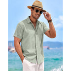 Coofandy Men'S Linen Shirts Short Sleeve Casual Shirts Button Down Shirt For Men Beach Summer Wedding Shirt