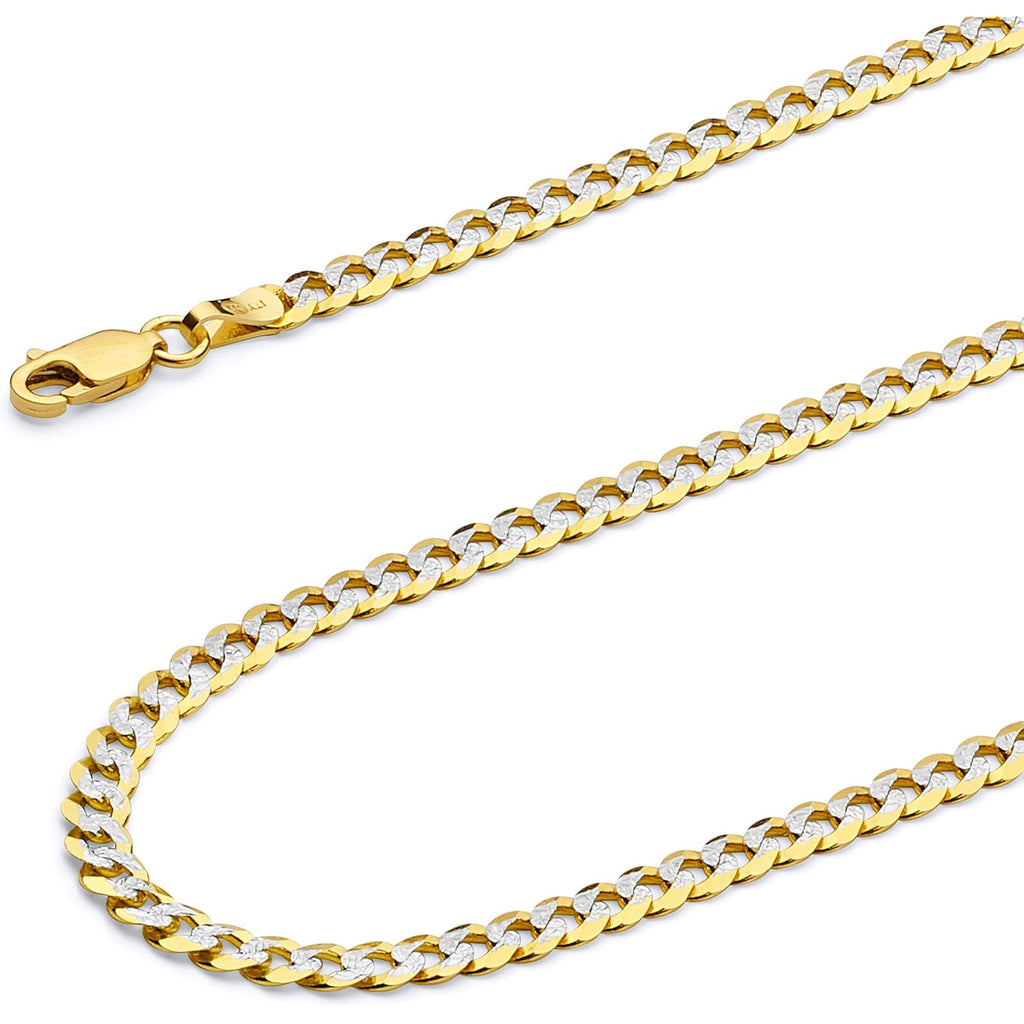 14k REAL Yellow/White/Two Tone Gold Solid 14mm, 12mm, 9.5mm, 8mm, 7mm, 6mm, 5mm, 4mm, 3mm, 2.5mm, 2mm Cuban Concave Curb Chain Necklace/Bracelet