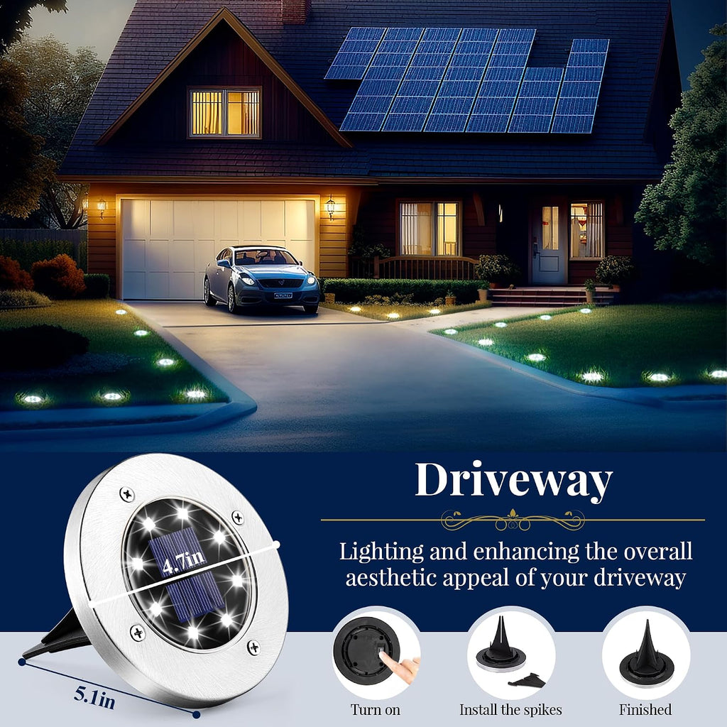 Solpex Solar Ground Lights, 12 Pack Solar Lights Outdoor Waterproof, 8 Led Solar Powered Landscape Lighting For Garden Yard Patio Pathway Driveway Walkway (Cool White)