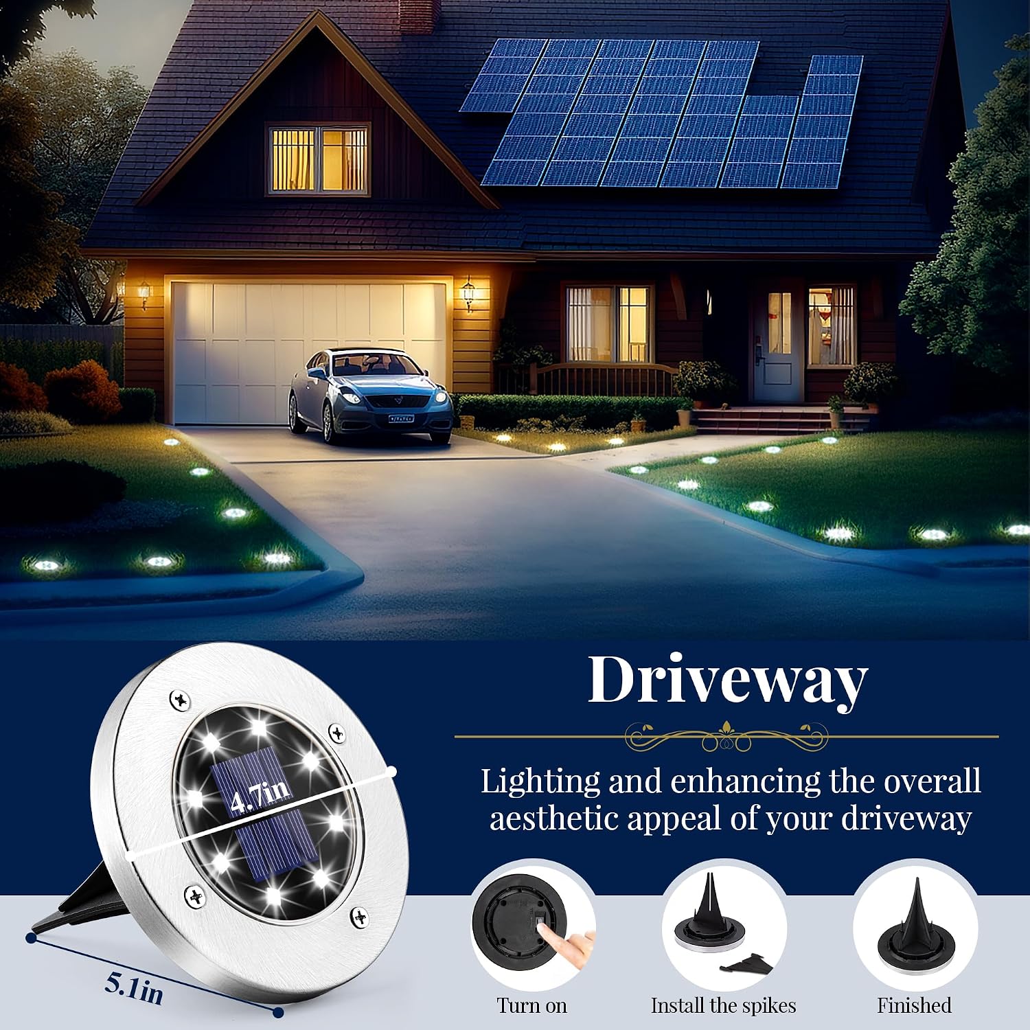 Solpex Solar Ground Lights, 12 Pack Solar Lights Outdoor Waterproof, 8 Led Solar Powered Landscape Lighting For Garden Yard Patio Pathway Driveway Walkway (Cool White)
