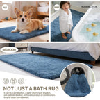 Bathroom Rugs Non Slip Washable, Ultra Thick Soft Microfiber Absorbent Bath Mats, High Density Foam Latex Non Slip Backing Bath Rugs, Fluffy Floor Carpet for Tub&Shower 24x17, Blue