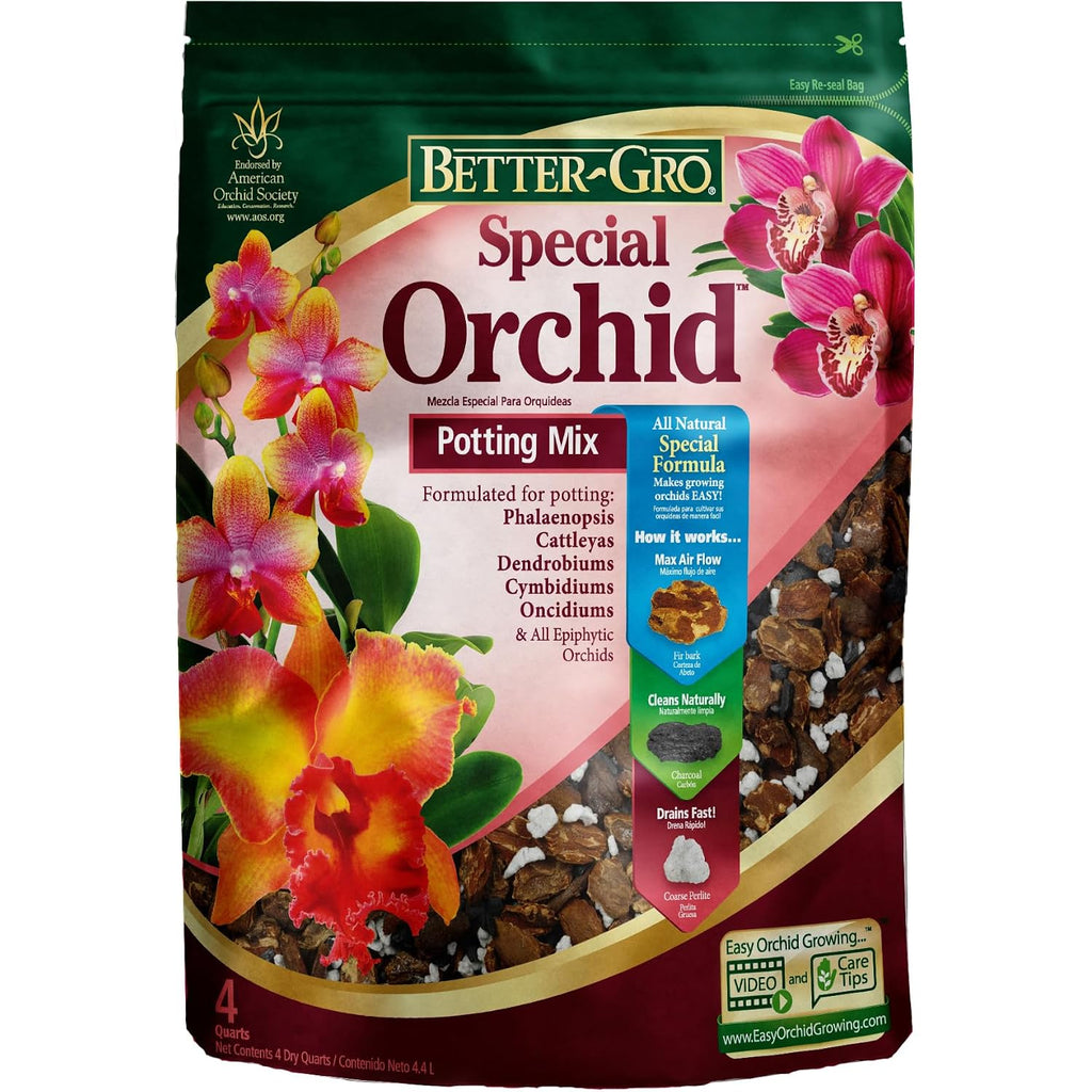 Better-Gro Special Orchid Mix - Premium Grade Orchid Bark Potting Mix For Potting, Repotting, Enhanced Drainage, Air Flow & Root Ventilation, Ideal For Phalaenopsis, Cattleyas, Dendrobiums - 4 Quarts