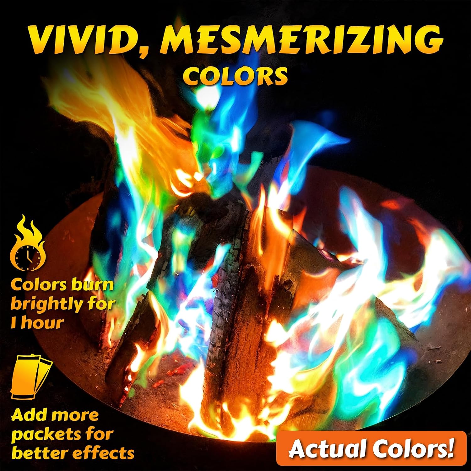 Hgd (6 Pack) Magic Campfire Fire Color Changing Packets For Fire Pit, Indoor/Outdoor Fireplace, Bonfire - Rainbow Magical Flame, Camping Accessory, Compatible With Wood