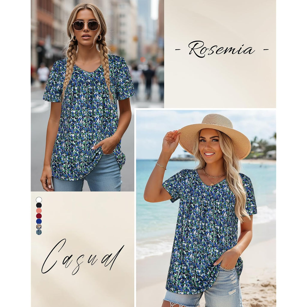 T Shirts for Women Short Sleeve Tops Casual Pleated Front Blouses V Neck Summer Tees 2026
