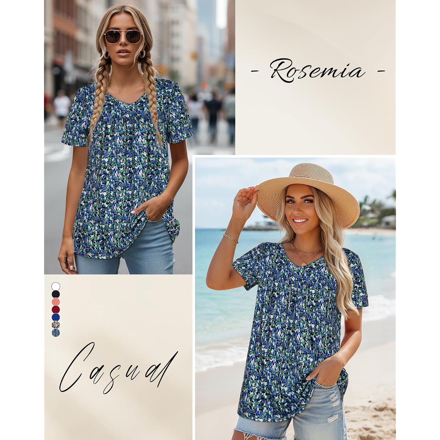 T Shirts for Women Short Sleeve Tops Casual Pleated Front Blouses V Neck Summer Tees 2026