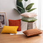 Aegero Pack of 2 Faux Fur Christmas Throw Pillow Covers 18x18 Inch, Soft Plush Striped Neutral Couch Pillow Cover, with Velvet Back Modern Home Decor for Sofa Living Room Couch Bed Cream White