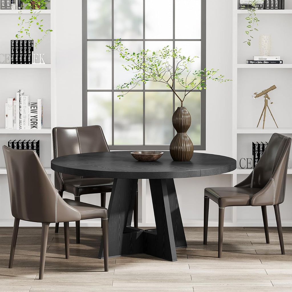 Tribesigns 47 Inch Round Dining Table Wood Kitchen Table For Dining Room, 47" Dinner Room Tables For 4-6, Farmhouse Accent Furniture With Wooden Tabletop And Cross Base, Black