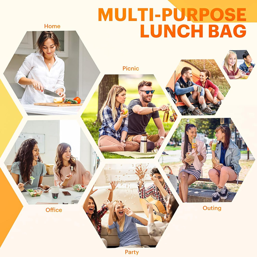 Lunch Bag For Women & Men Adult Insulated Lunch Box, Small Leakproof Cooler Food Lunch Containers Reusable High Capacity Lunch Tote Bags For Work, Travel, Outdoor (Grey)