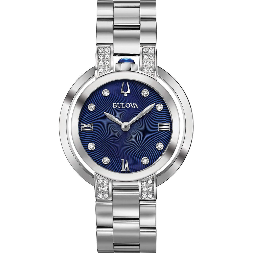 Bulova Ladies' Rubaiyat Diamond Stainless Steel 2-Hand Quartz Watch, Blue Dial And Sapphire Crystal Style: 96R225