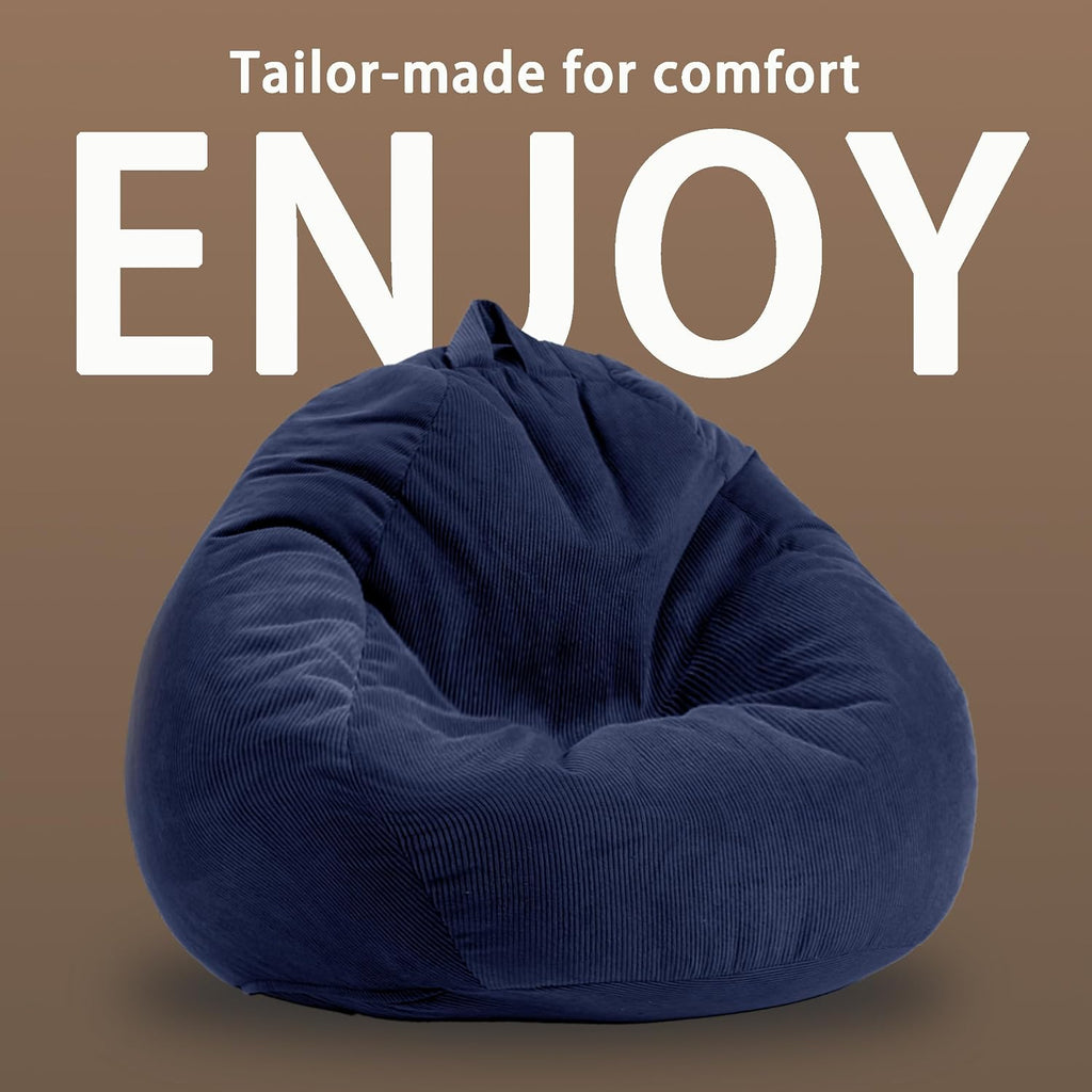 Enbaohui 3Ft Memory Foam Bean Bag Chairs For Teens Or Kids With Filling Bean Bag Sofa With Handle Super Soft Corduroy Fabric Lazy Sofa 3 Foot Navy Blue