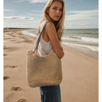 Crochet Beach Bag For Women - Summer Mesh Beach Tote Bag Boho Woven Purse Shoulder Handbags For Vacation Travel