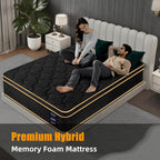 Queen Mattress 12 Inch Medium Firm Hybrid Mattress Queen Size Memory Foam Pocket Springs Queen Bed Matress In A Box For All Sleeping Positions Motion Isolation Comfortable Sleep (Black, Queen 12 Inch)