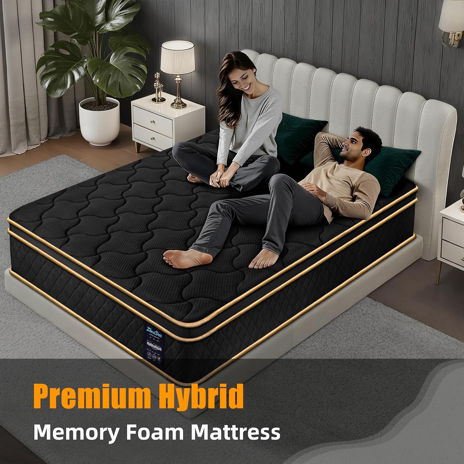 Queen Mattress 12 Inch Medium Firm Hybrid Mattress Queen Size Memory Foam Pocket Springs Queen Bed Matress In A Box For All Sleeping Positions Motion Isolation Comfortable Sleep (Black, Queen 12 Inch)