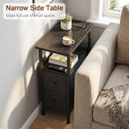 Narrow End Table Living Room With Charging Station, Skinny Side Table With Fabric Drawers, Slim Nightstand For Bedroom, Small Spaces, Couch, Black, Hetndp02Bk-1