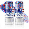 2PCS Red White and Blue Face Body Glitter Stick, 4th of July Accessories for Women, Sparkle Patriotic Pride Chunky 4th of July Hair Glitter Makeup for Independence Day Memorial Day Veterans Day
