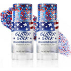 2PCS Red White and Blue Face Body Glitter Stick, 4th of July Accessories for Women, Sparkle Patriotic Pride Chunky 4th of July Hair Glitter Makeup for Independence Day Memorial Day Veterans Day