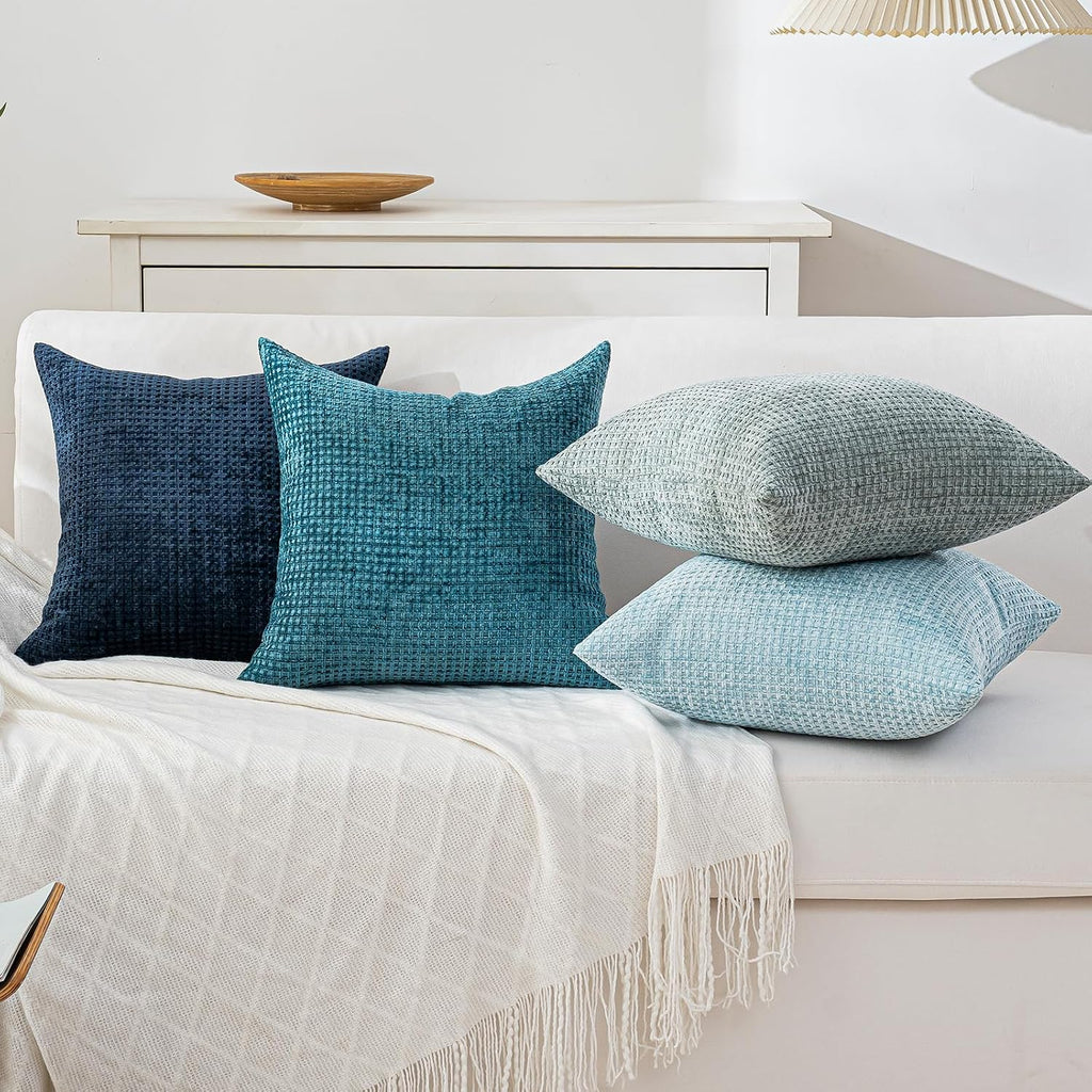 Pack Of 4 Throw Pillow Covers 18X18 Inch Blue Series Boho Cushion Covers Decorative Farmhouse Pillow Covers For Couch Bed Sofa Living Room Home Decor Soft Square Pillowcase