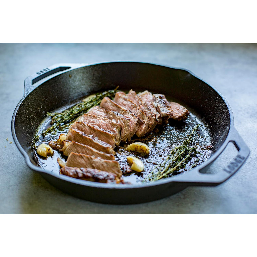 Lodge Seasoned Cast Iron Dual Handle Pan 12 Inch - Cast Iron Frying Pan - Even Heat Distribution - Oven & Stovetop Safe - PFAS-Free, Non-Toxic Cookware