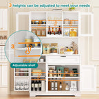 Vongrasig Kitchen Pantry Cabinet, Large Kitchen Hutch Formhouse Storage Cabinet With Microwave Stand, Tall Food Pantry For Dining Room, Living Room, White