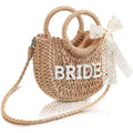 Bride Gift Bride Straw Purse Mrs Handwoven Bag Rhinestone Letter Bag Bachelorette Honeymoon Wedding Bridal Shower