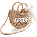 Bride Gift Bride Straw Purse Mrs Handwoven Bag Rhinestone Letter Bag Bachelorette Honeymoon Wedding Bridal Shower