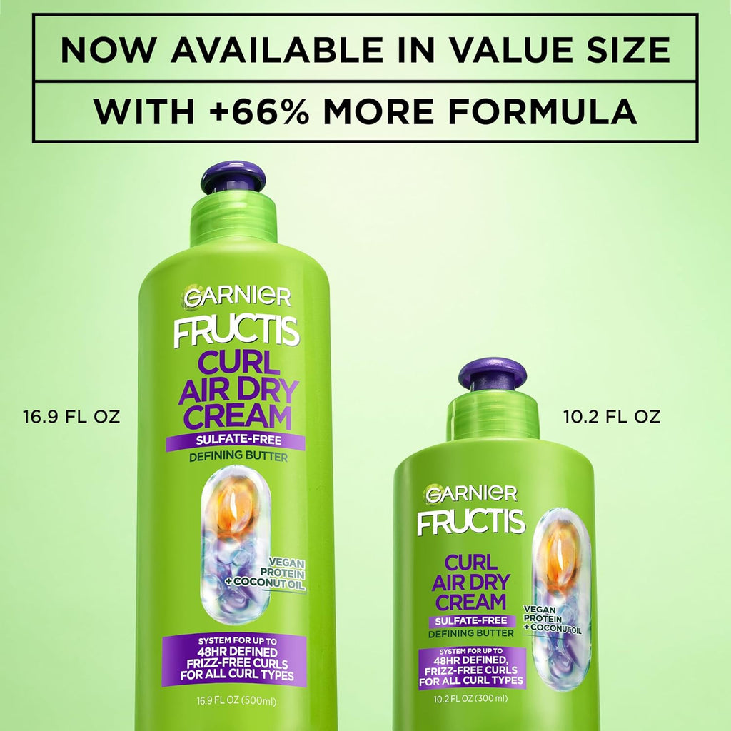 Garnier Fructis Curl Nourish Air Dry Cream Xl Leave In Conditioner, Sulfate-Free Curl Defining Cream For Moisture And Frizz Control Waves, Curls, And Coils, Value Size, 16.9 Fl Oz